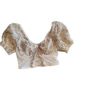 Women's Floral Puff Sleeve Fairy Festival Corset Top Size S Peasant‎